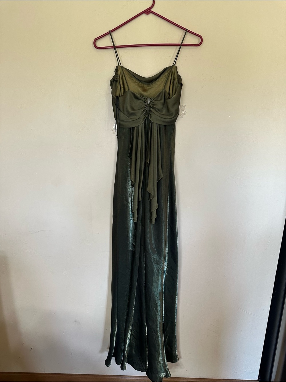 Betsy & Adam Olive Satin Cowl Slip Gown - Picture 2 of 5